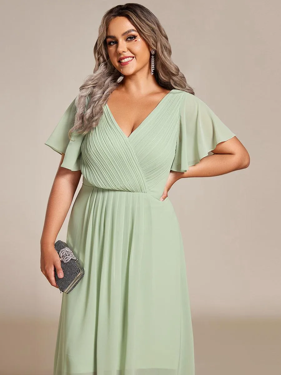 Grande Taille Robe d'invité de mariage chic à col en V