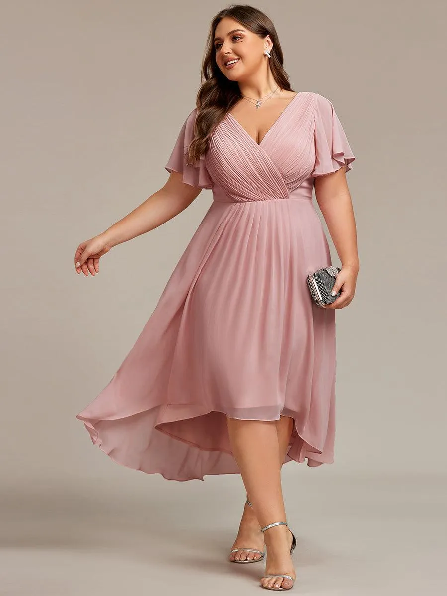 Grande Taille Robe d'invité de mariage chic à col en V