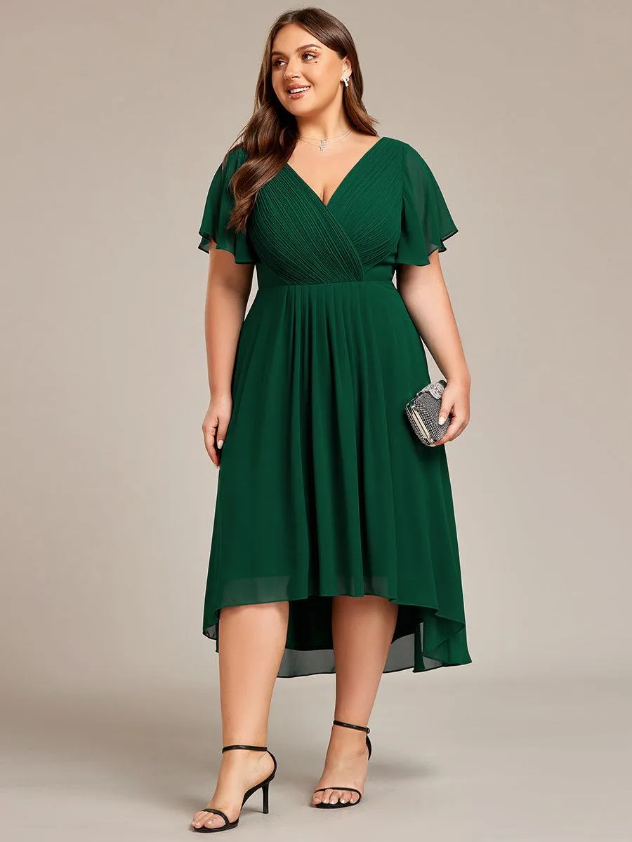 Grande Taille Robe d'invité de mariage chic à col en V
