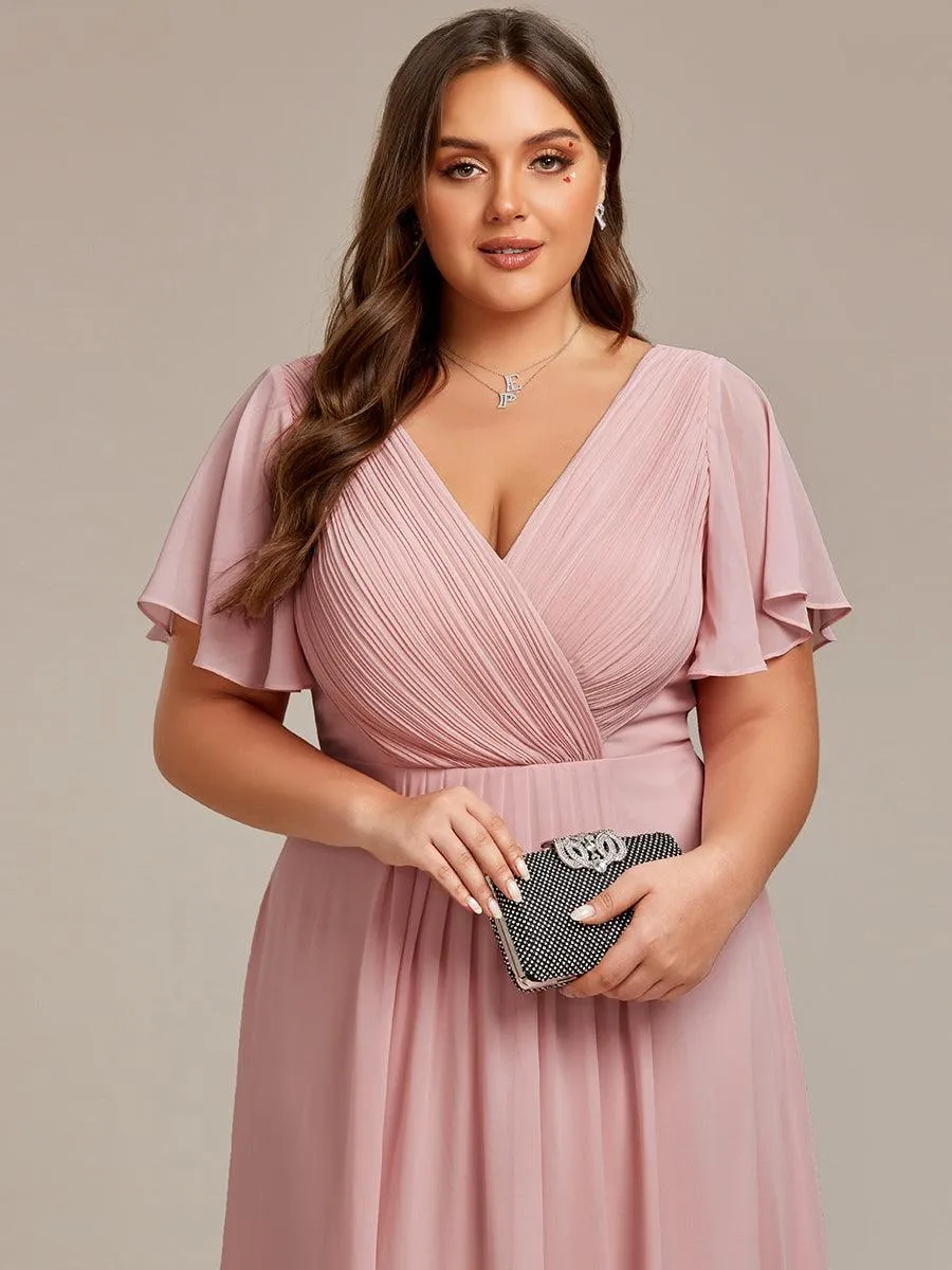 Grande Taille Robe d'invité de mariage chic à col en V