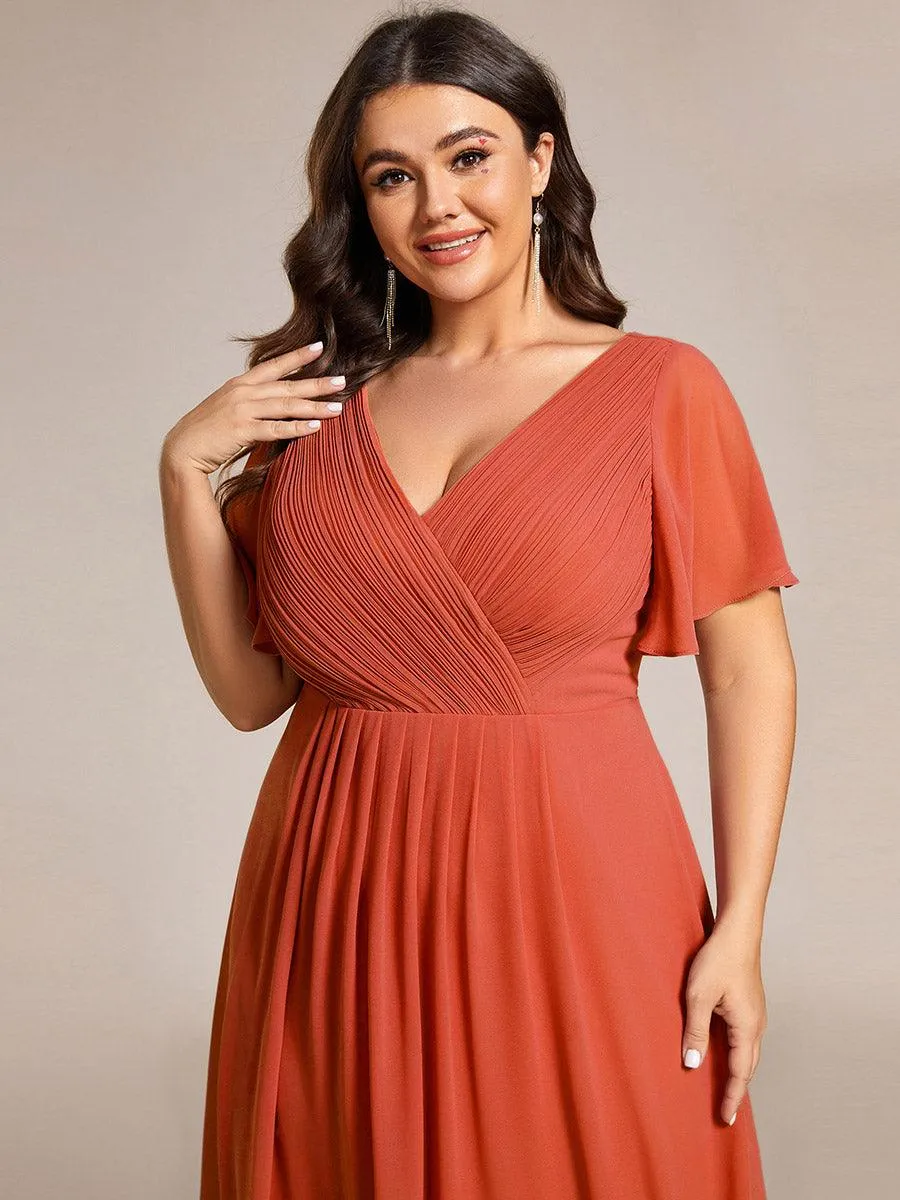 Grande Taille Robe d'invité de mariage chic à col en V