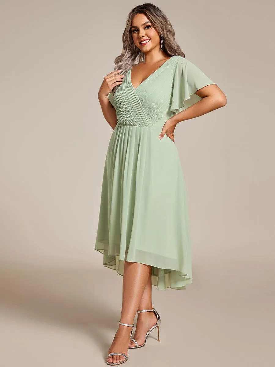 Grande Taille Robe d'invité de mariage chic à col en V