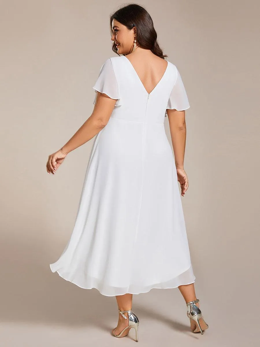 Grande Taille Robe d'invité de mariage chic à col en V