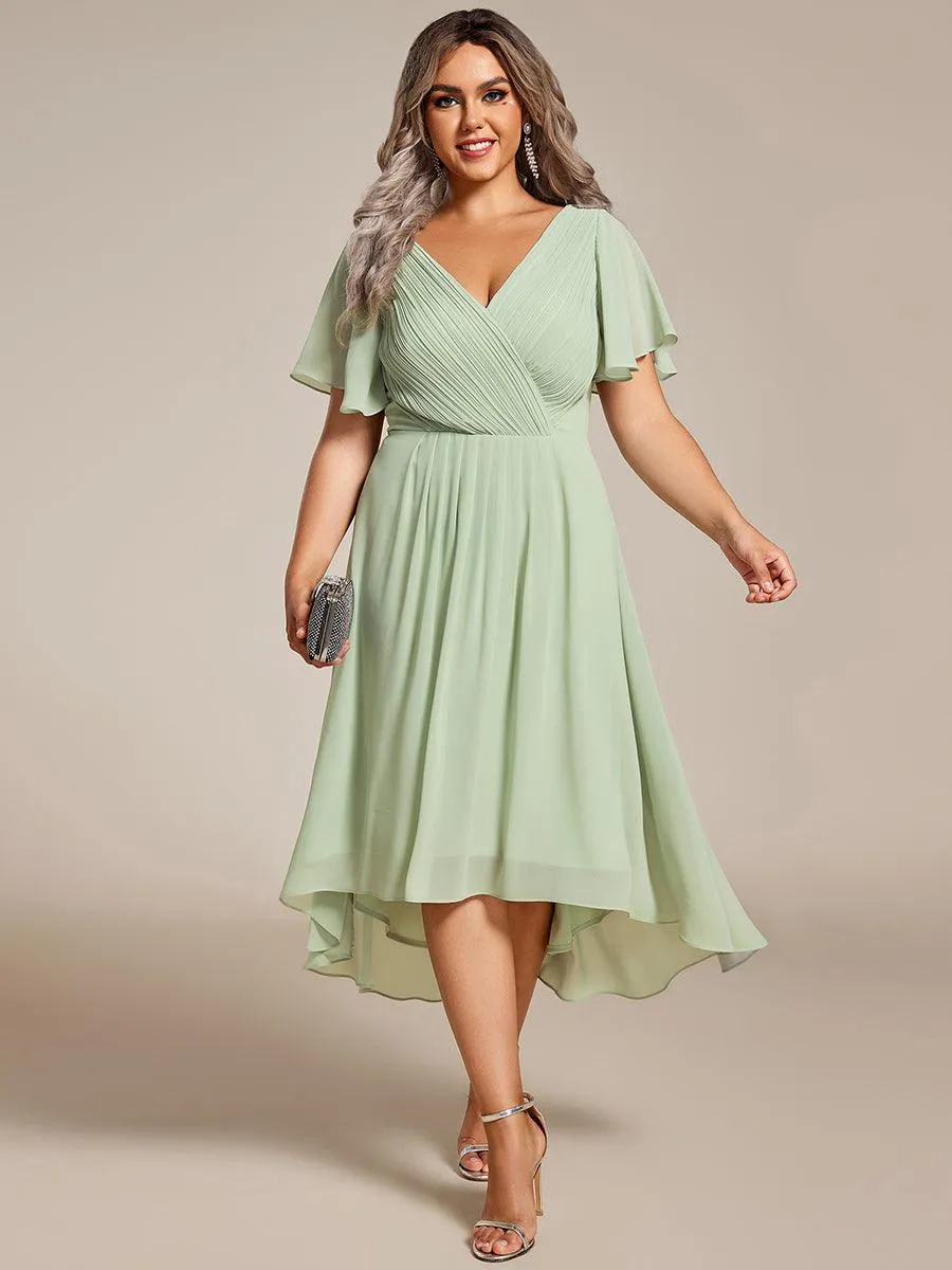 Grande Taille Robe d'invité de mariage chic à col en V