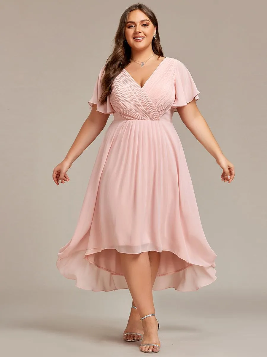 Grande Taille Robe d'invité de mariage chic à col en V
