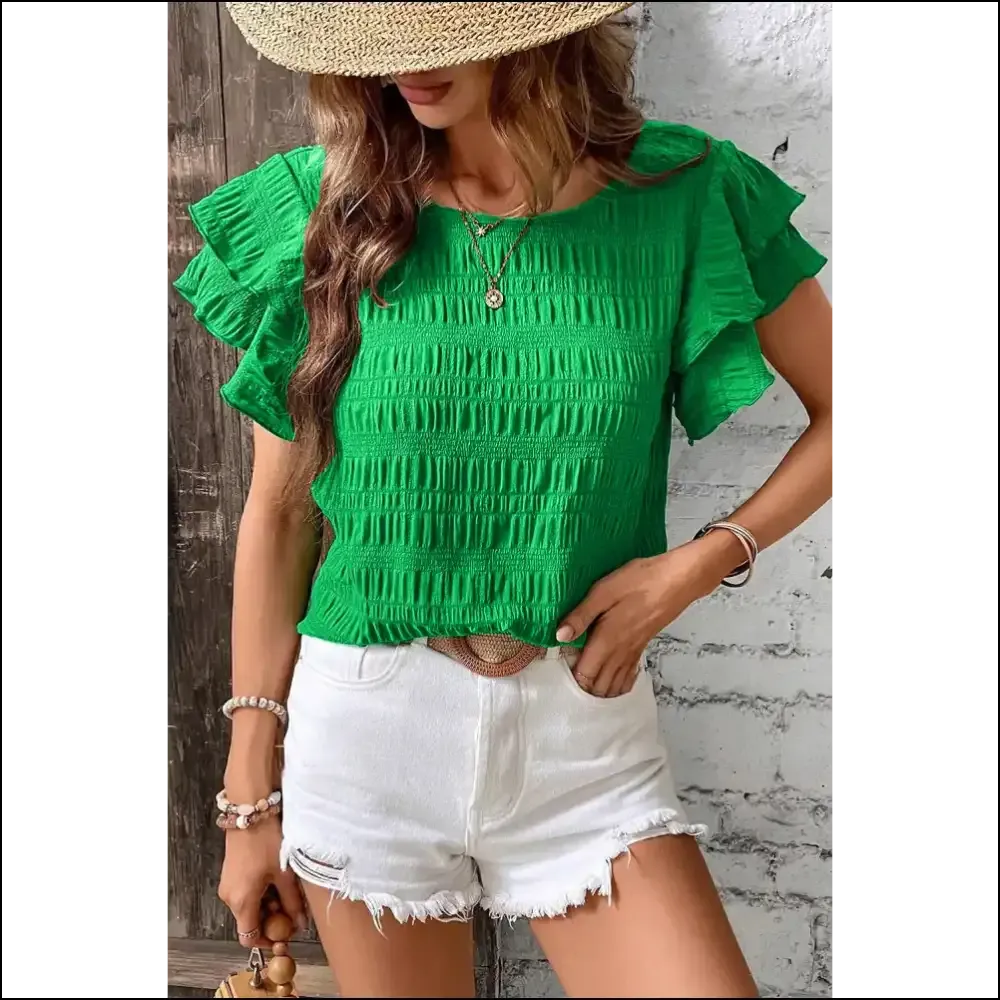 Green Ruffle Sleeve Smocked: Sassy  & Still Alive 🪦 Needful Things