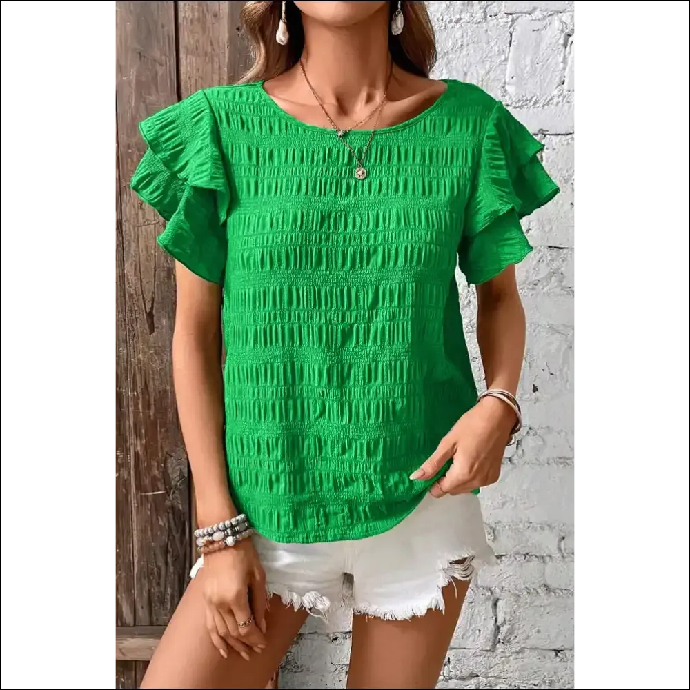 Green Ruffle Sleeve Smocked: Sassy  & Still Alive 🪦 Needful Things