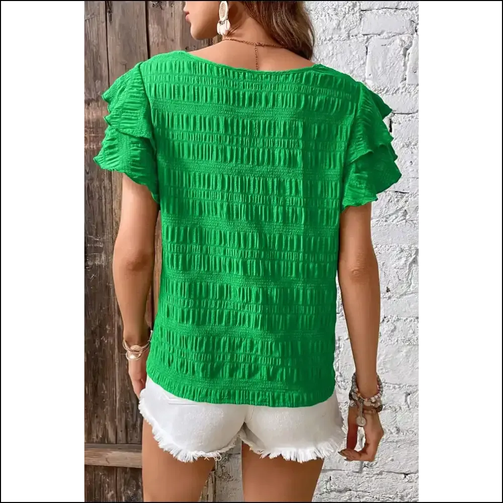 Green Ruffle Sleeve Smocked: Sassy  & Still Alive 🪦 Needful Things