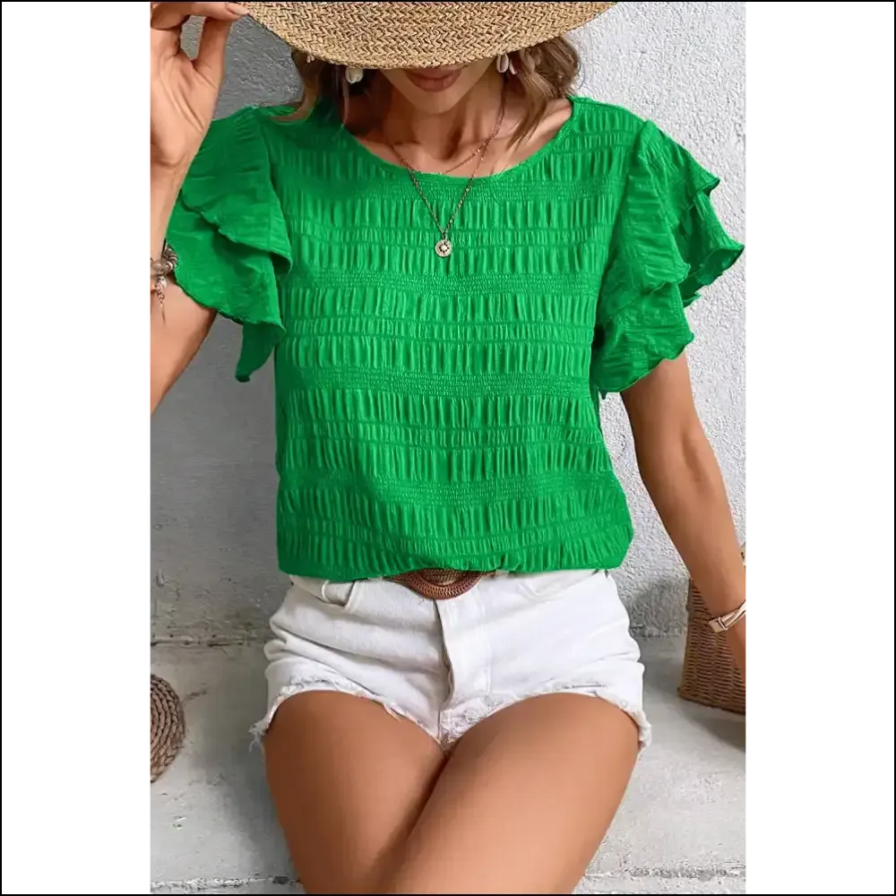 Green Ruffle Sleeve Smocked: Sassy  & Still Alive 🪦 Needful Things