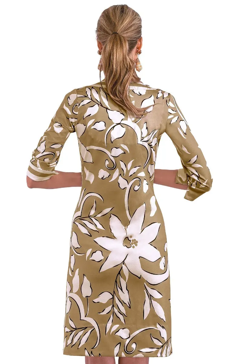 Gretchen Scott | Jersey Split Neck Dress | Women's | Khaki Full Bloom