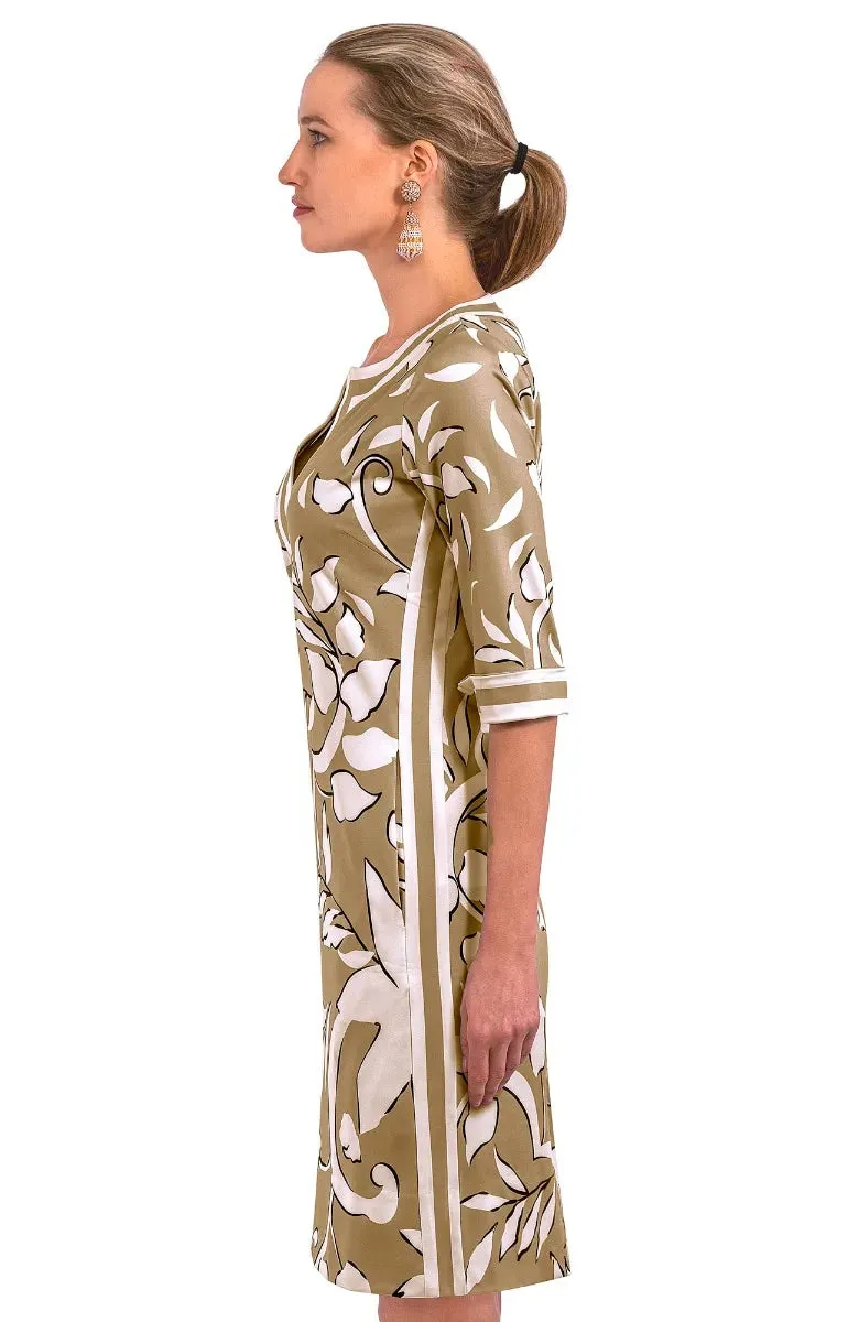 Gretchen Scott | Jersey Split Neck Dress | Women's | Khaki Full Bloom