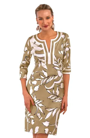 Gretchen Scott | Jersey Split Neck Dress | Women's | Khaki Full Bloom
