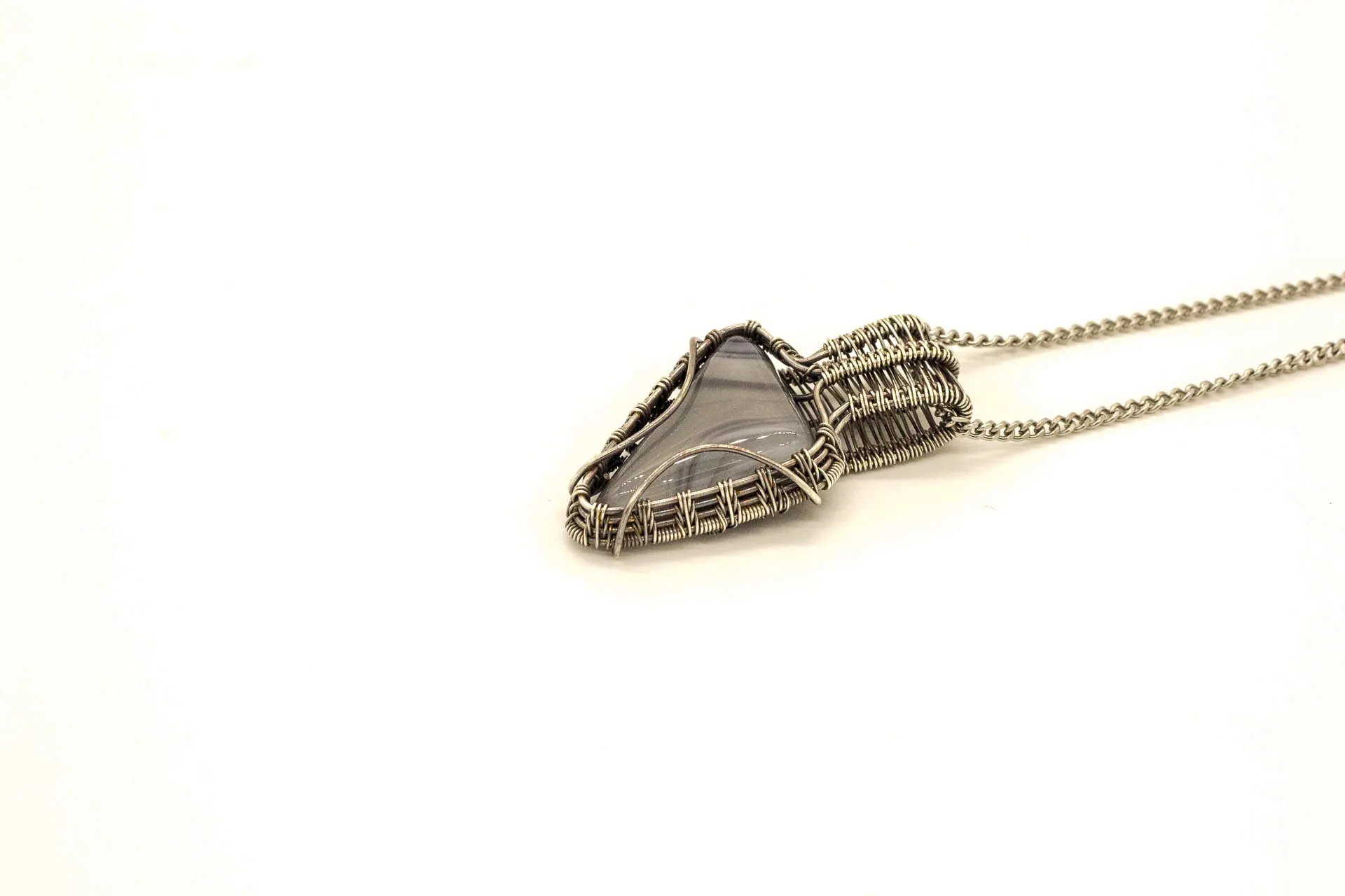 Grey Fused Glass and Sterling Silver Wire Wrapped Pendant