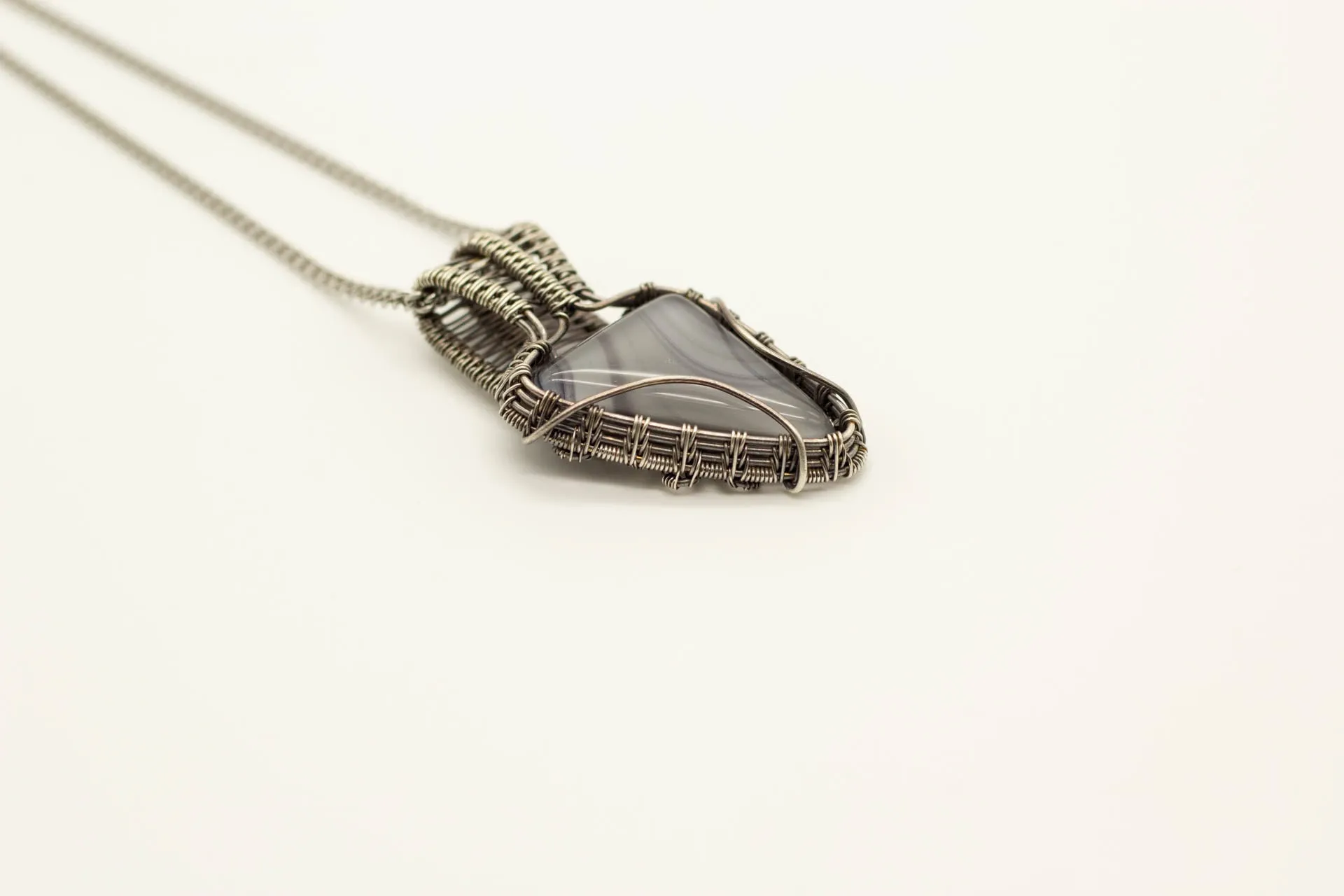 Grey Fused Glass and Sterling Silver Wire Wrapped Pendant