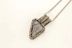 Grey Fused Glass and Sterling Silver Wire Wrapped Pendant