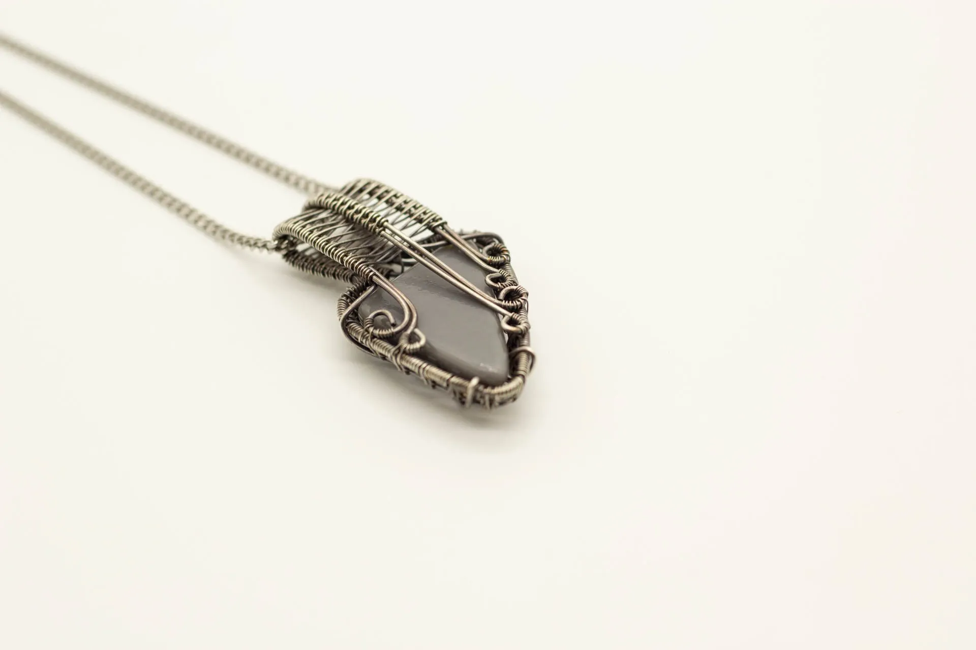 Grey Fused Glass and Sterling Silver Wire Wrapped Pendant