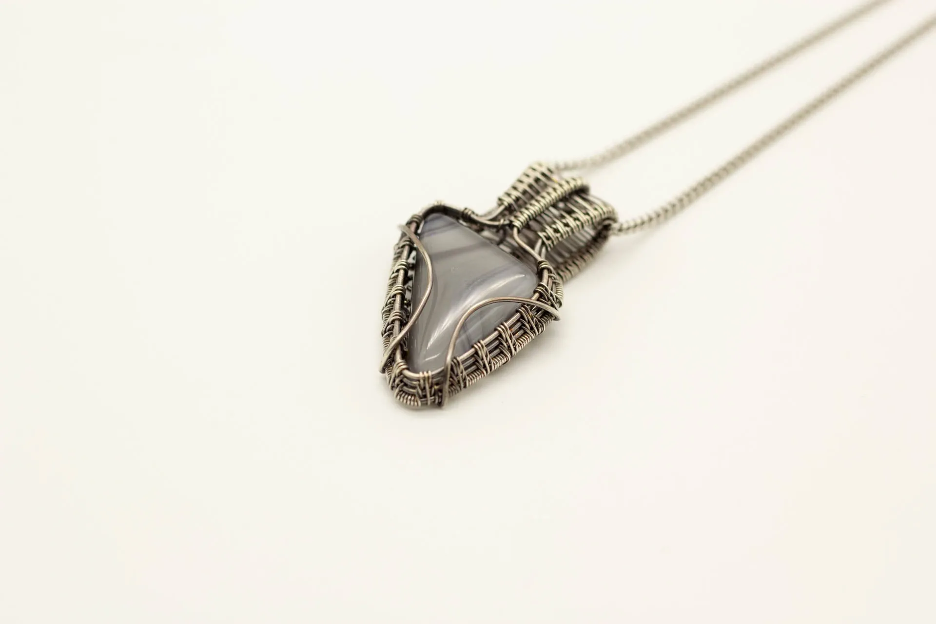Grey Fused Glass and Sterling Silver Wire Wrapped Pendant