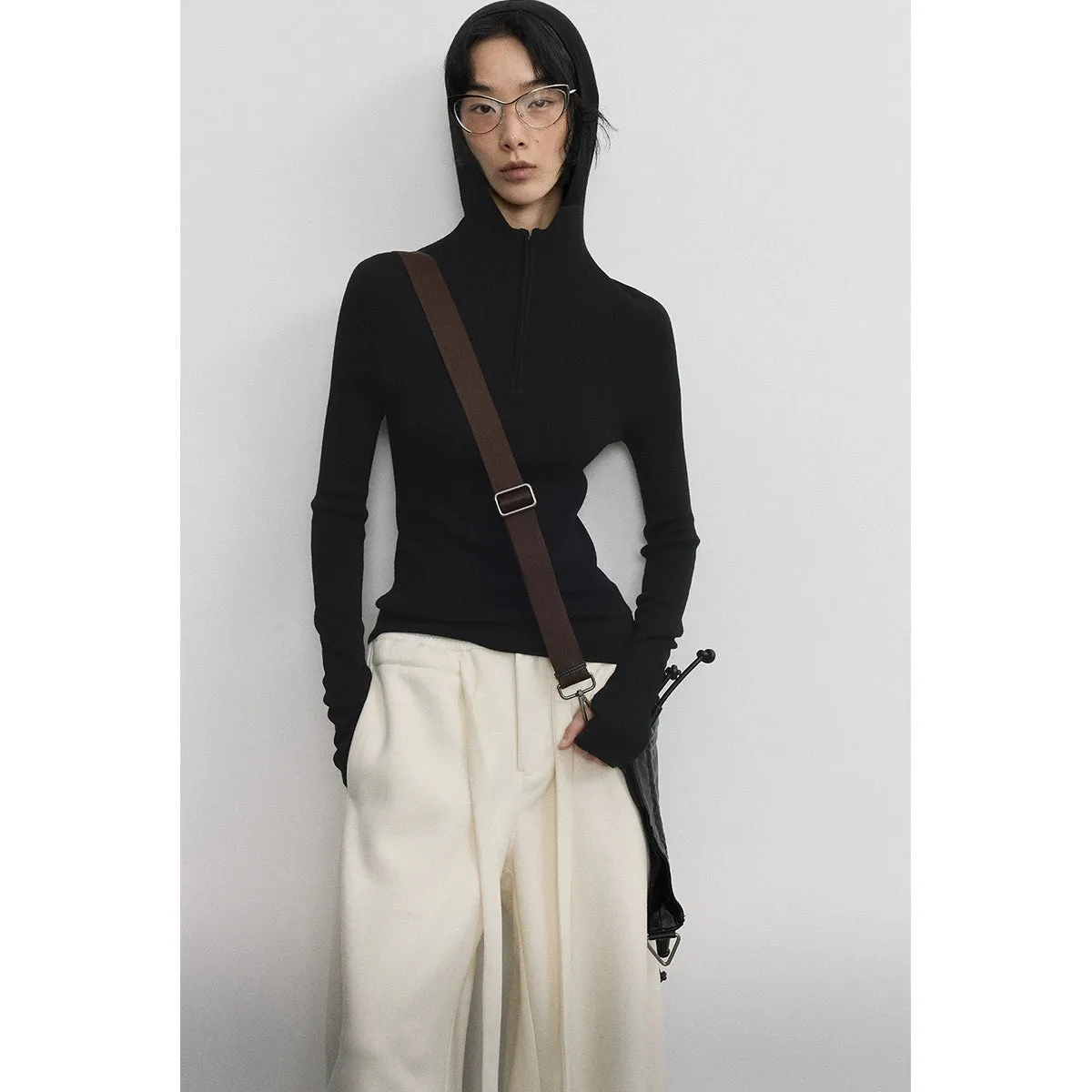 Half-Zip Ribbed Knit Sweater