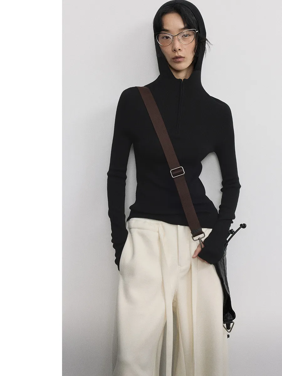 Half-Zip Ribbed Knit Sweater