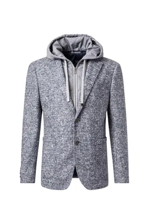 Havardy Hooded Hybrid Sportcoat in Navy Glen Check