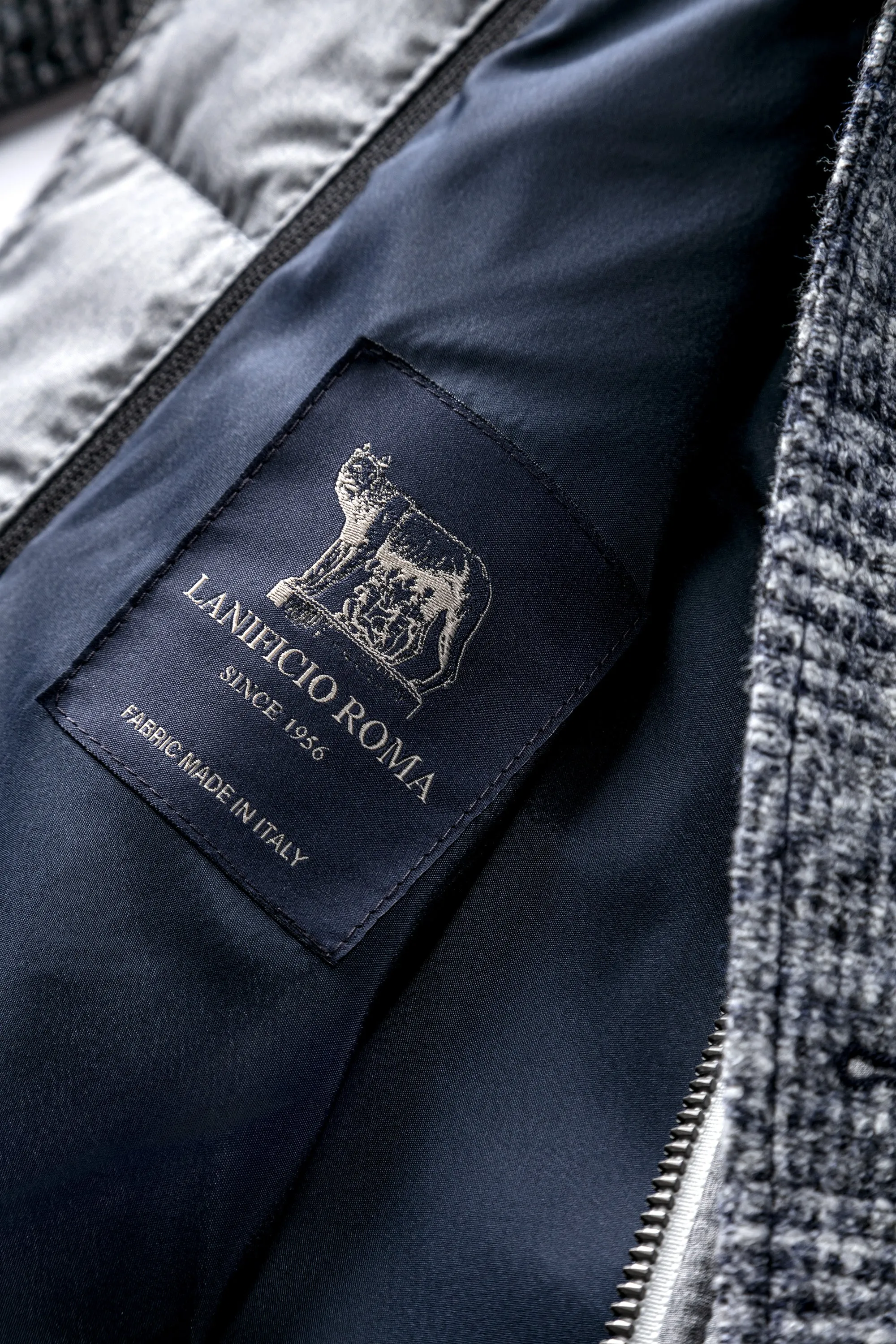 Havardy Hooded Hybrid Sportcoat in Navy Glen Check