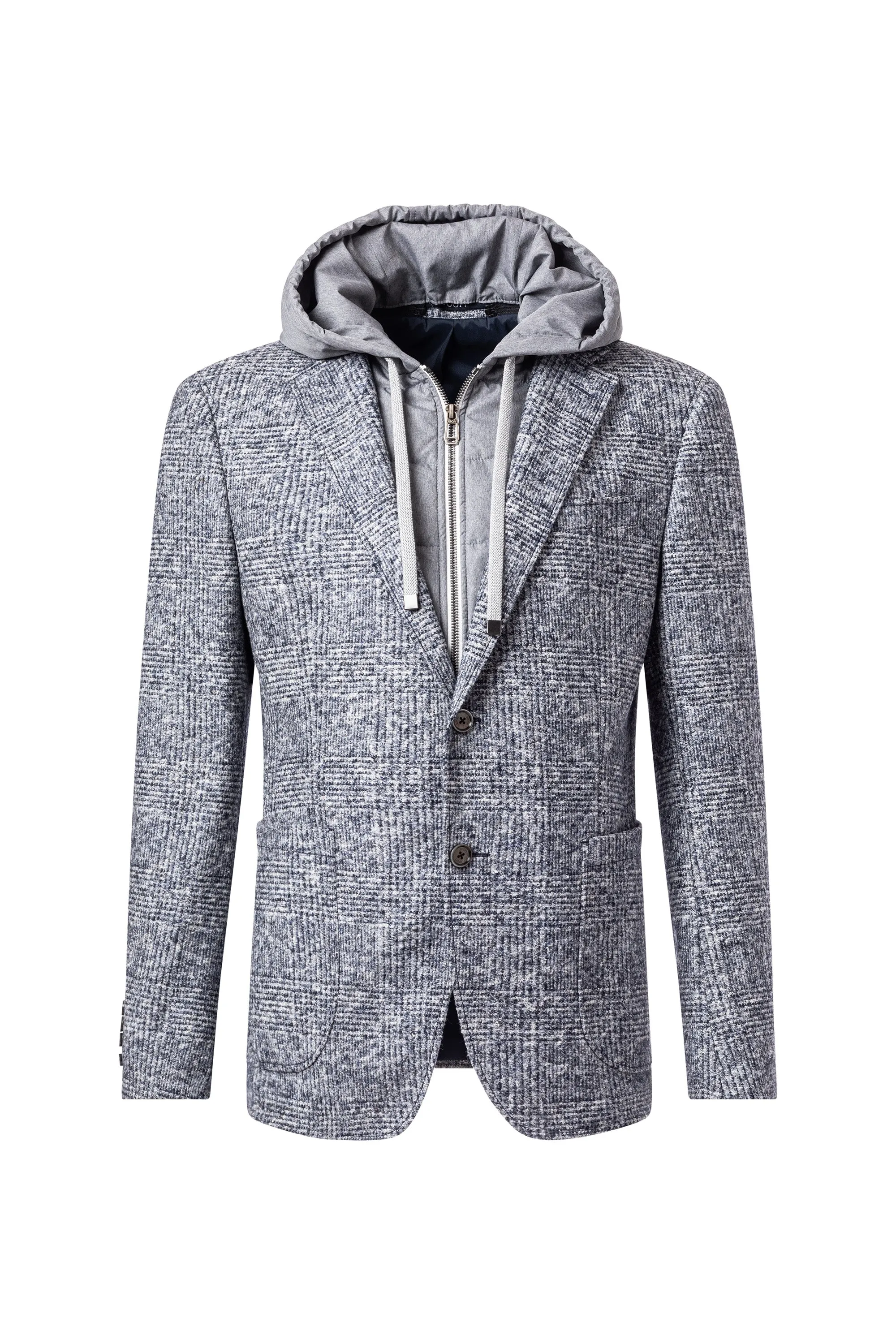 Havardy Hooded Hybrid Sportcoat in Navy Glen Check