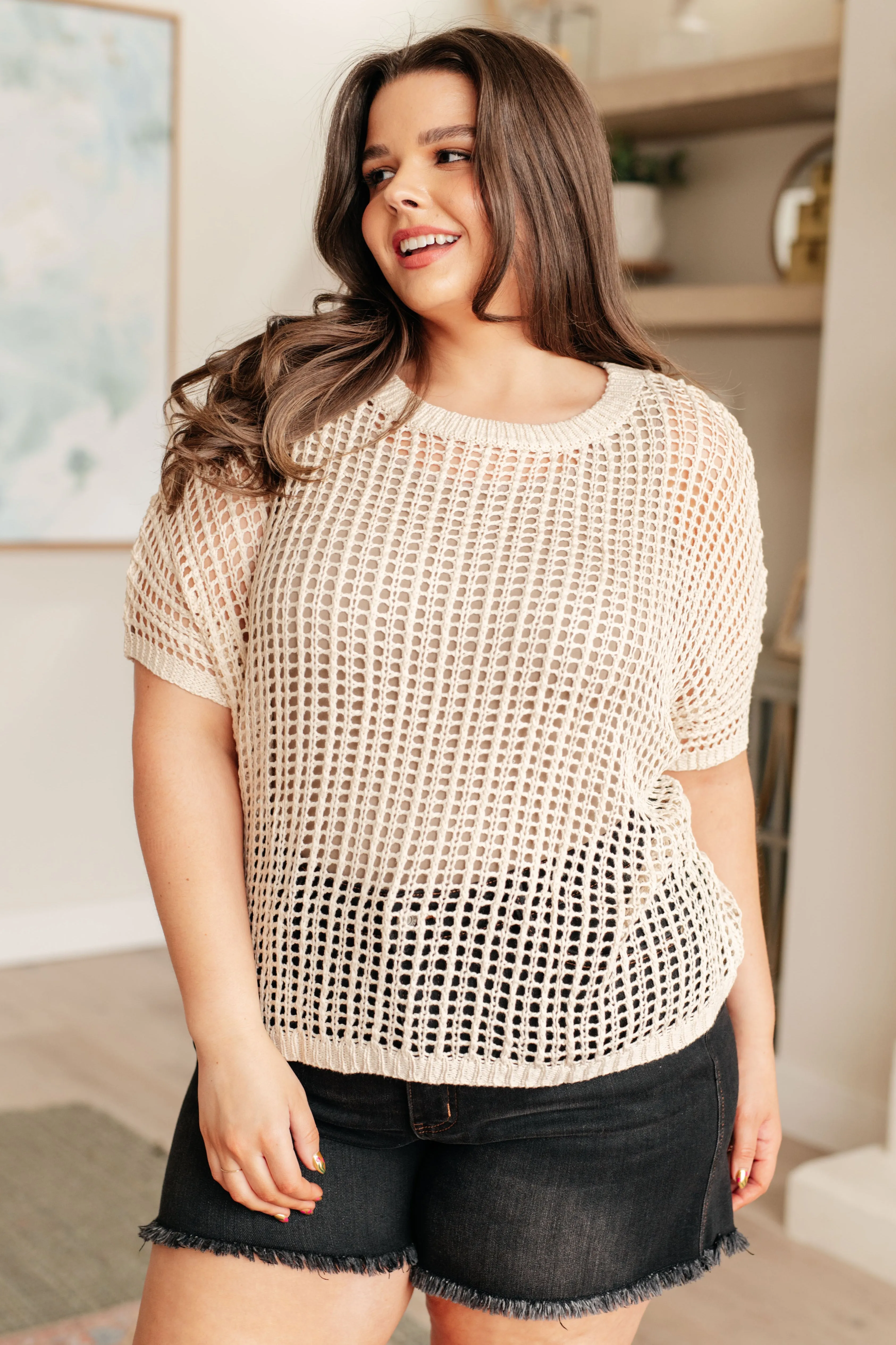 Hazel Blues® |  Coastal Dreams Fishnet Top in Cream
