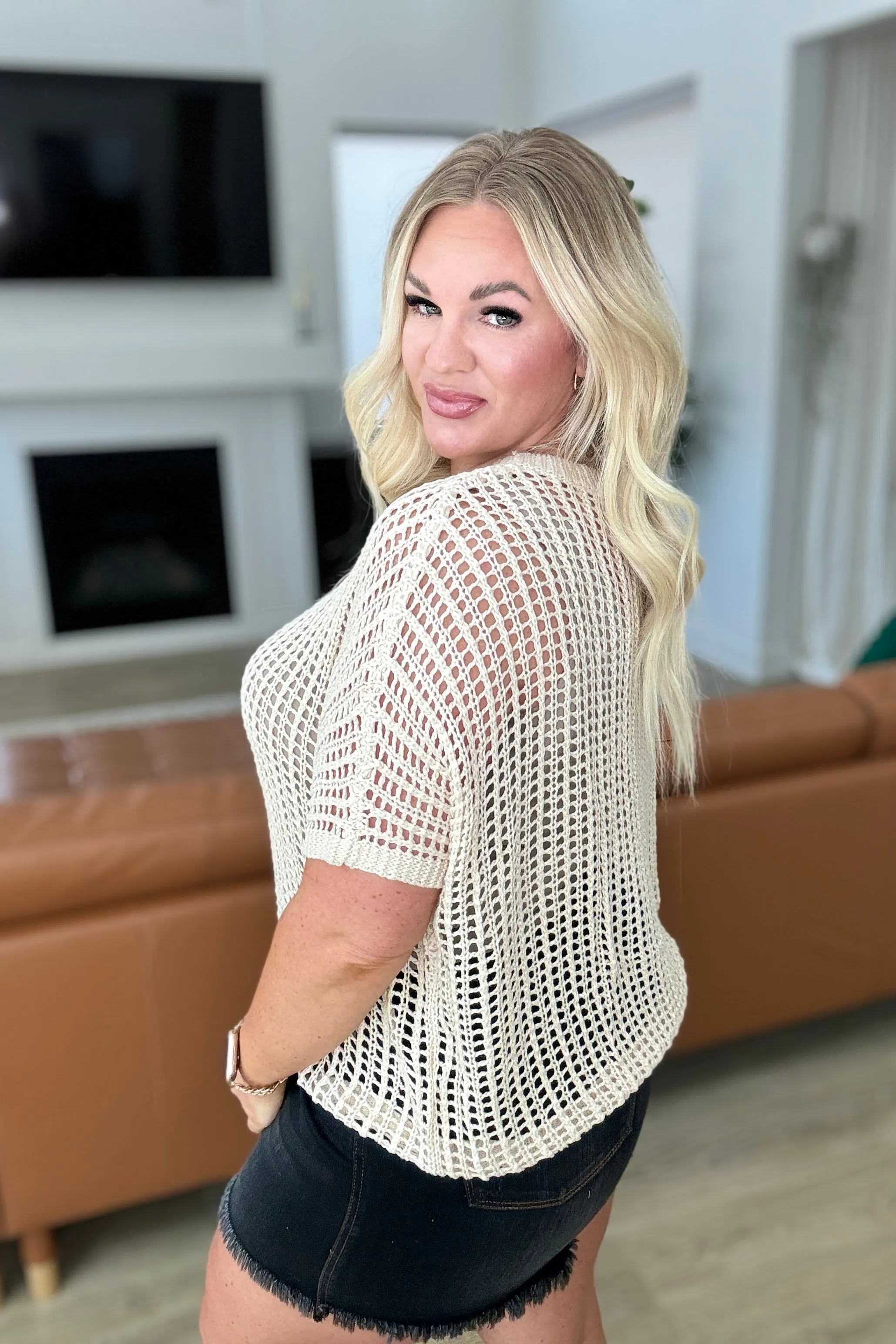 Hazel Blues® |  Coastal Dreams Fishnet Top in Cream