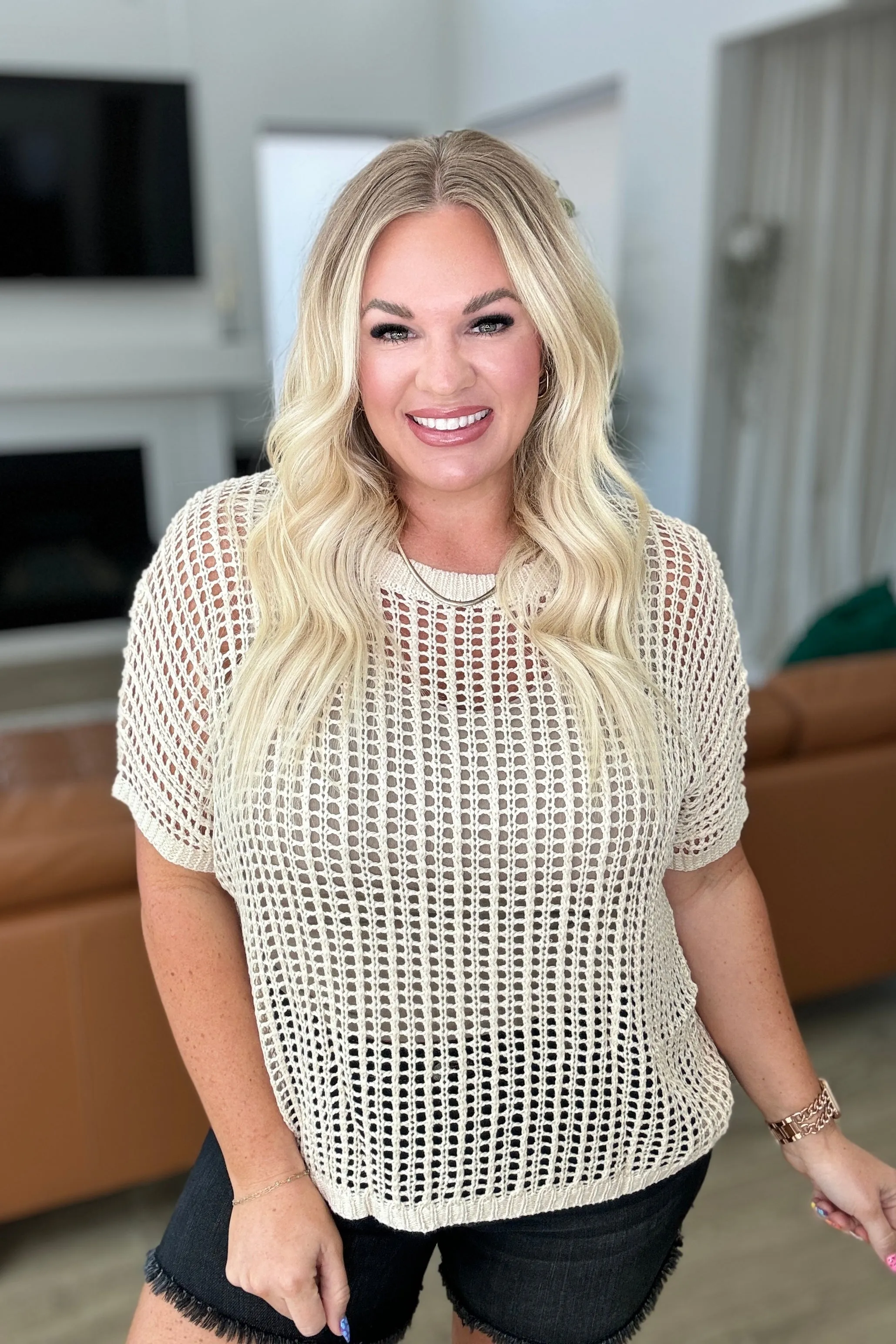 Hazel Blues® |  Coastal Dreams Fishnet Top in Cream