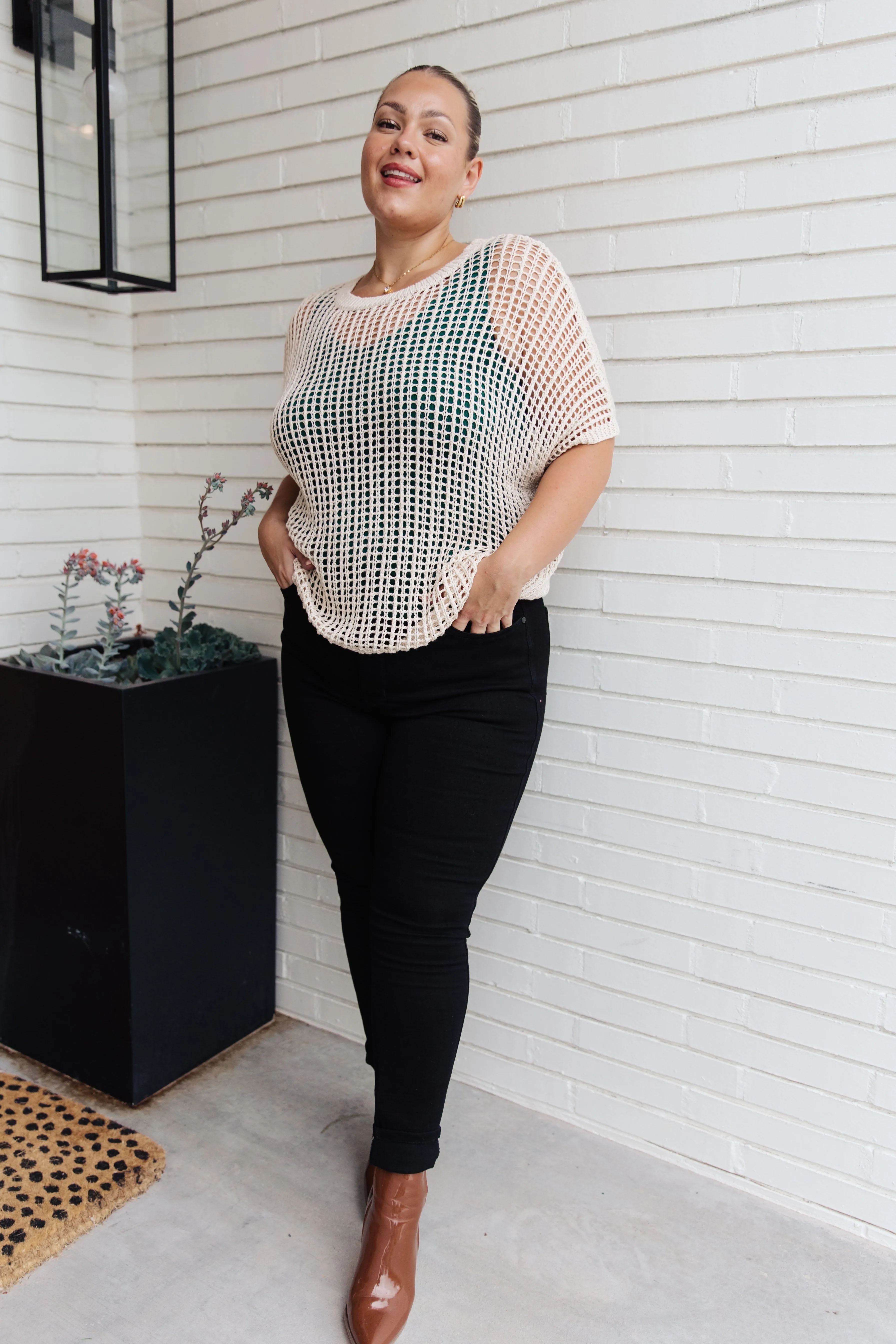 Hazel Blues® |  Coastal Dreams Fishnet Top in Cream