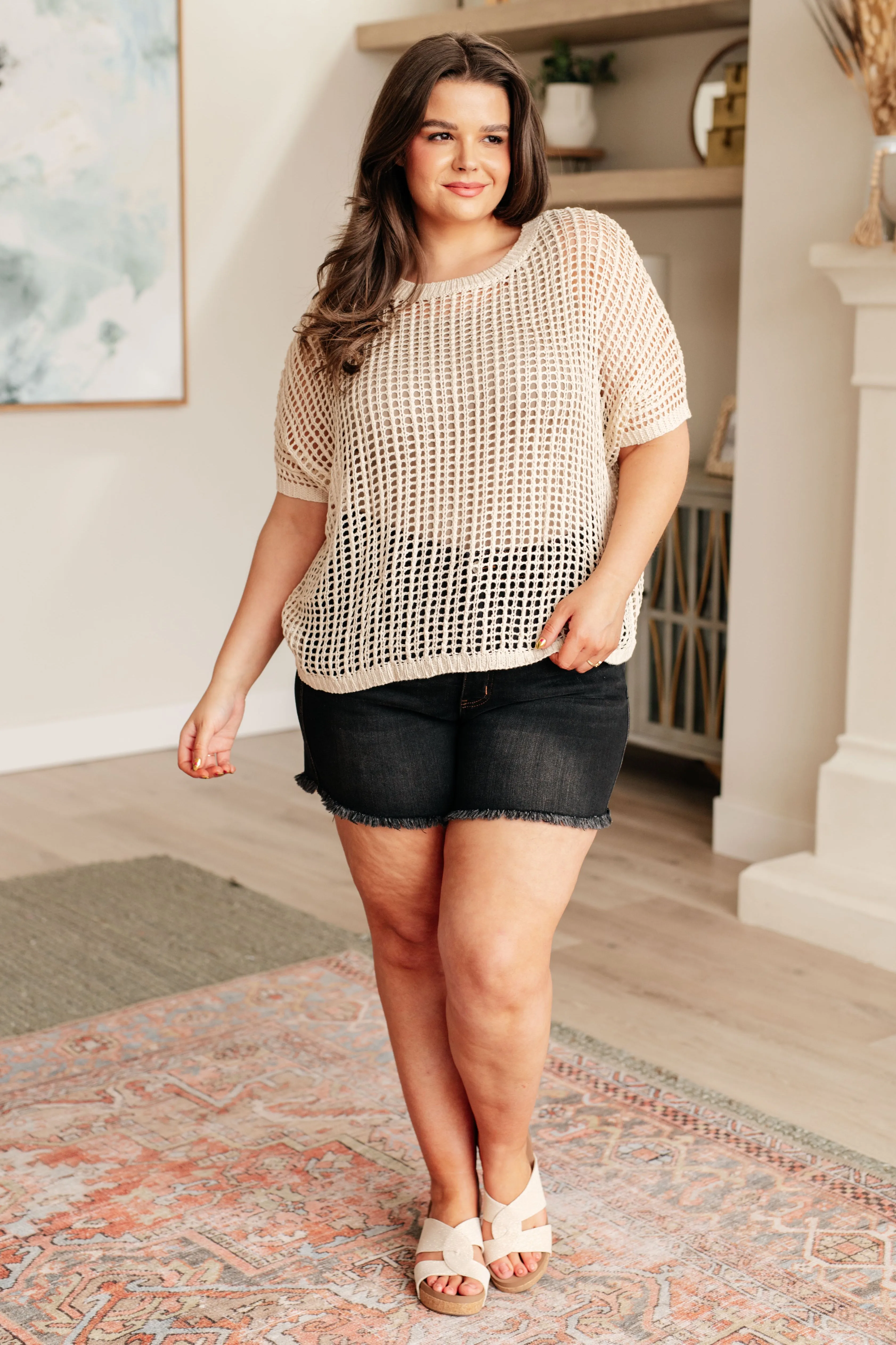 Hazel Blues® |  Coastal Dreams Fishnet Top in Cream