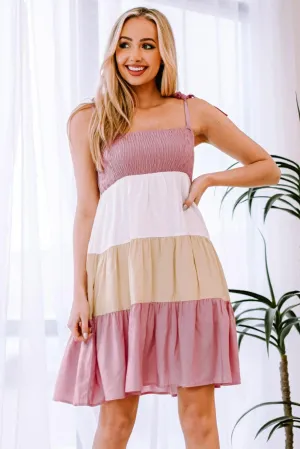Hazel Blues® | Color Block Tie Shoulder Tiered Dress
