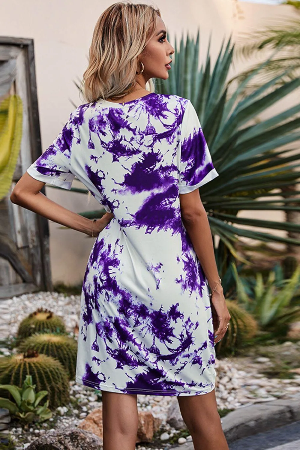 Hazel Blues® | Twisted V-Neck Short Sleeve Dress