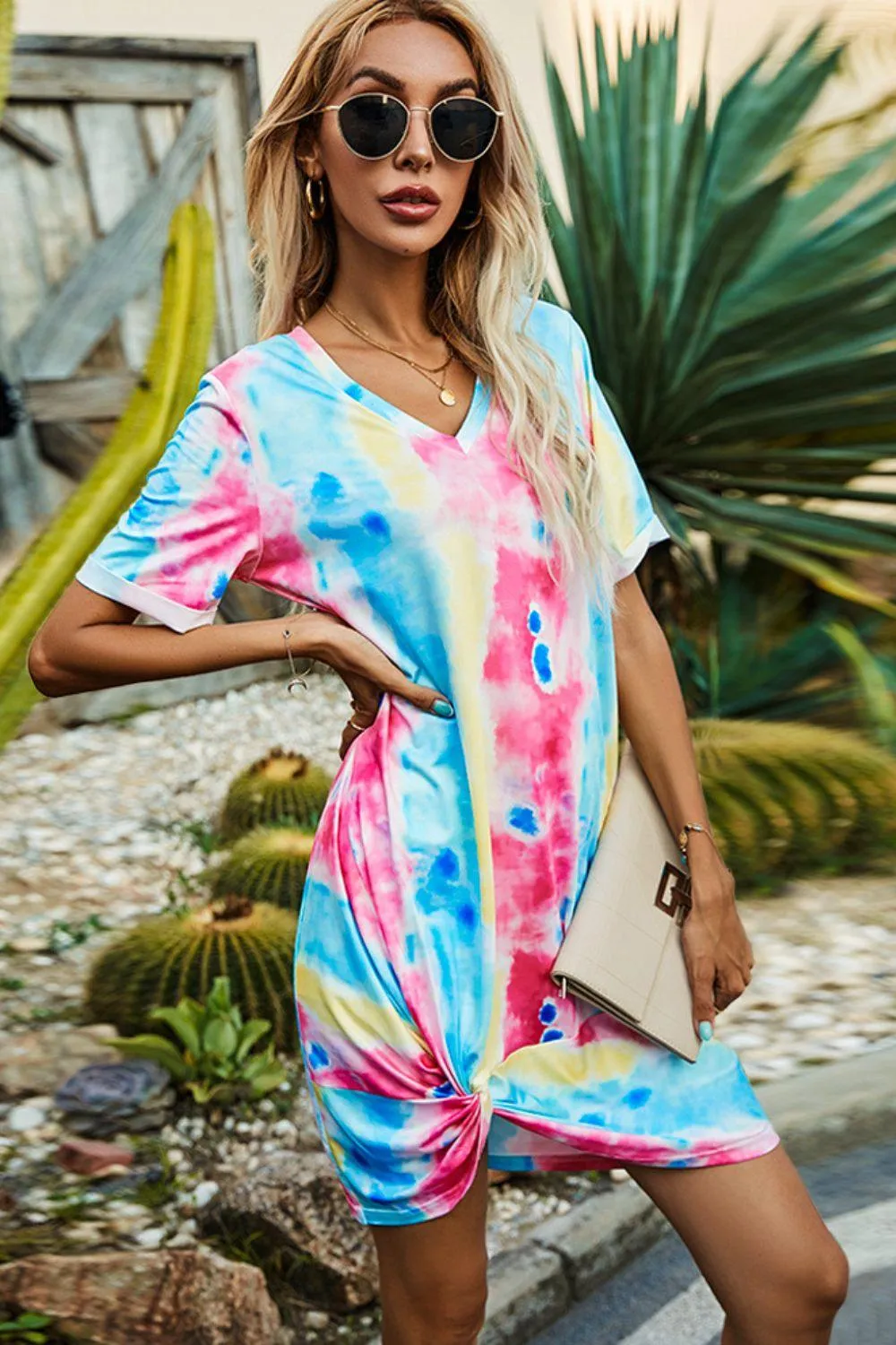 Hazel Blues® | Twisted V-Neck Short Sleeve Dress