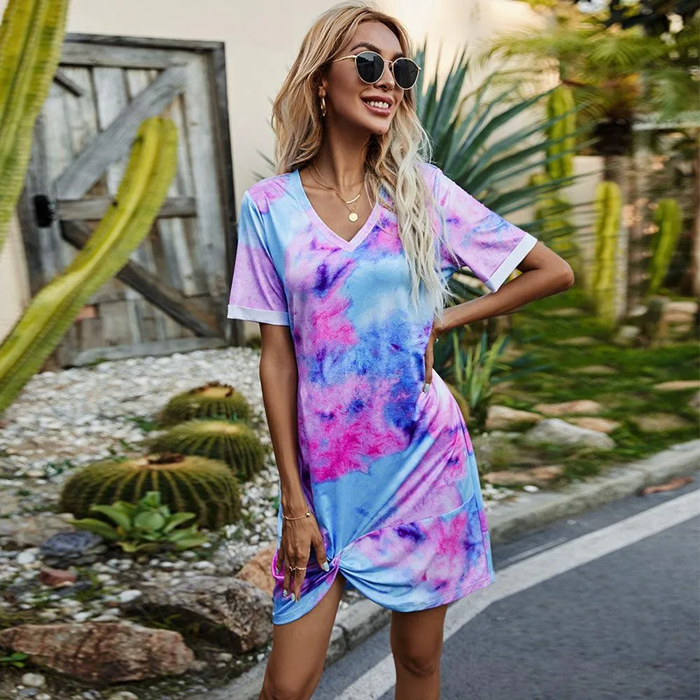 Hazel Blues® | Twisted V-Neck Short Sleeve Dress