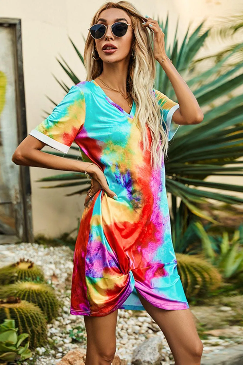 Hazel Blues® | Twisted V-Neck Short Sleeve Dress