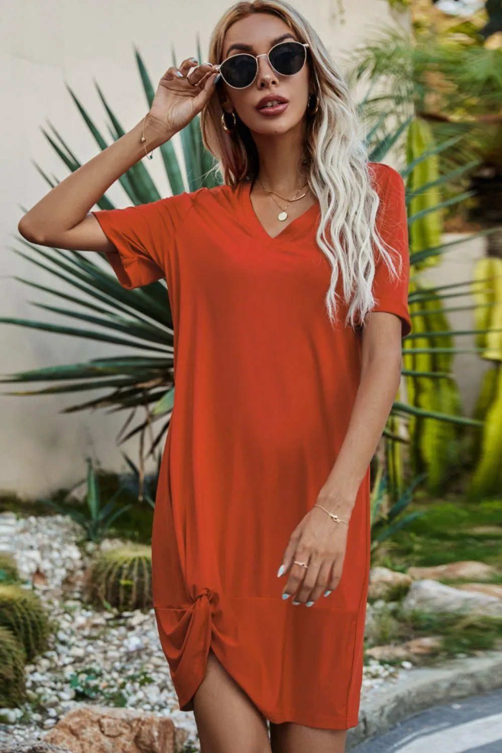 Hazel Blues® | Twisted V-Neck Short Sleeve Dress