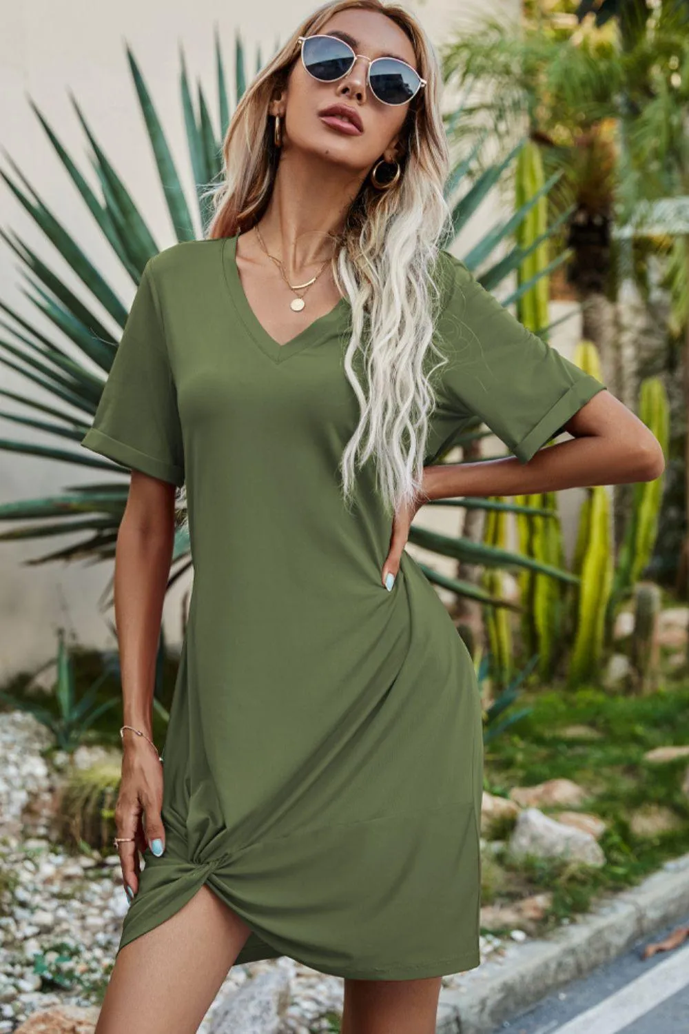 Hazel Blues® | Twisted V-Neck Short Sleeve Dress