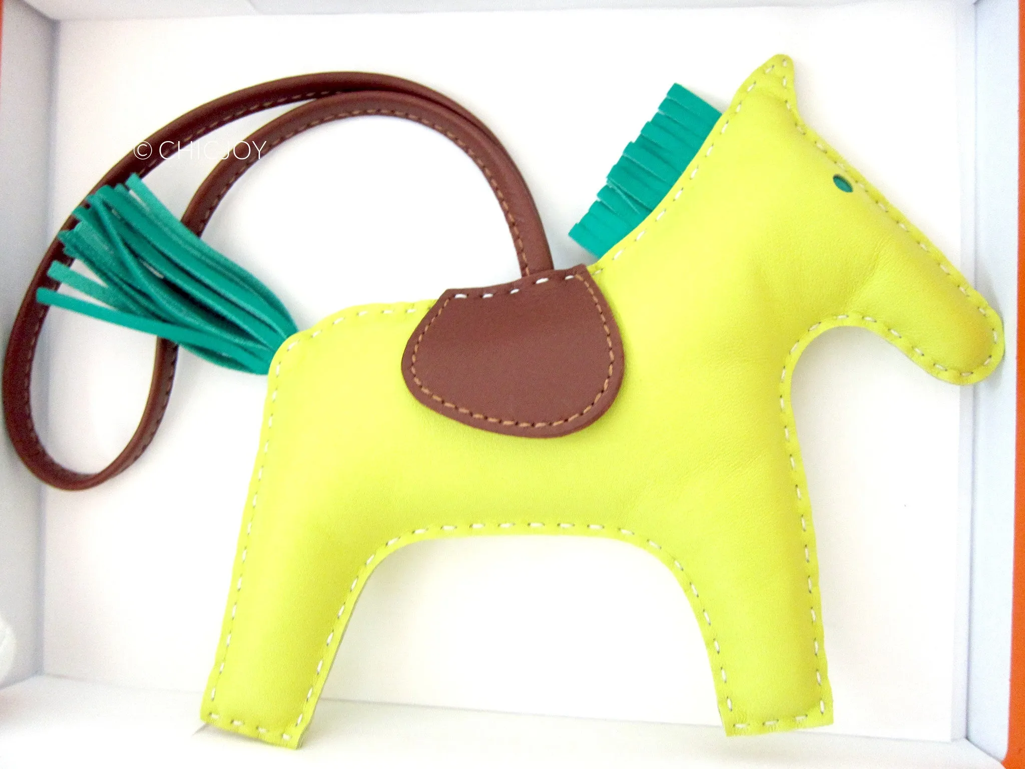 Hermes Lime Fauve Fauve Rodeo Leather Charm GM