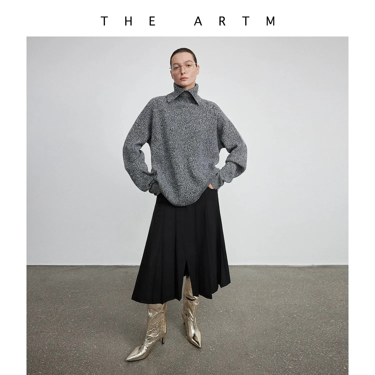 High-Collar Knit Sweater