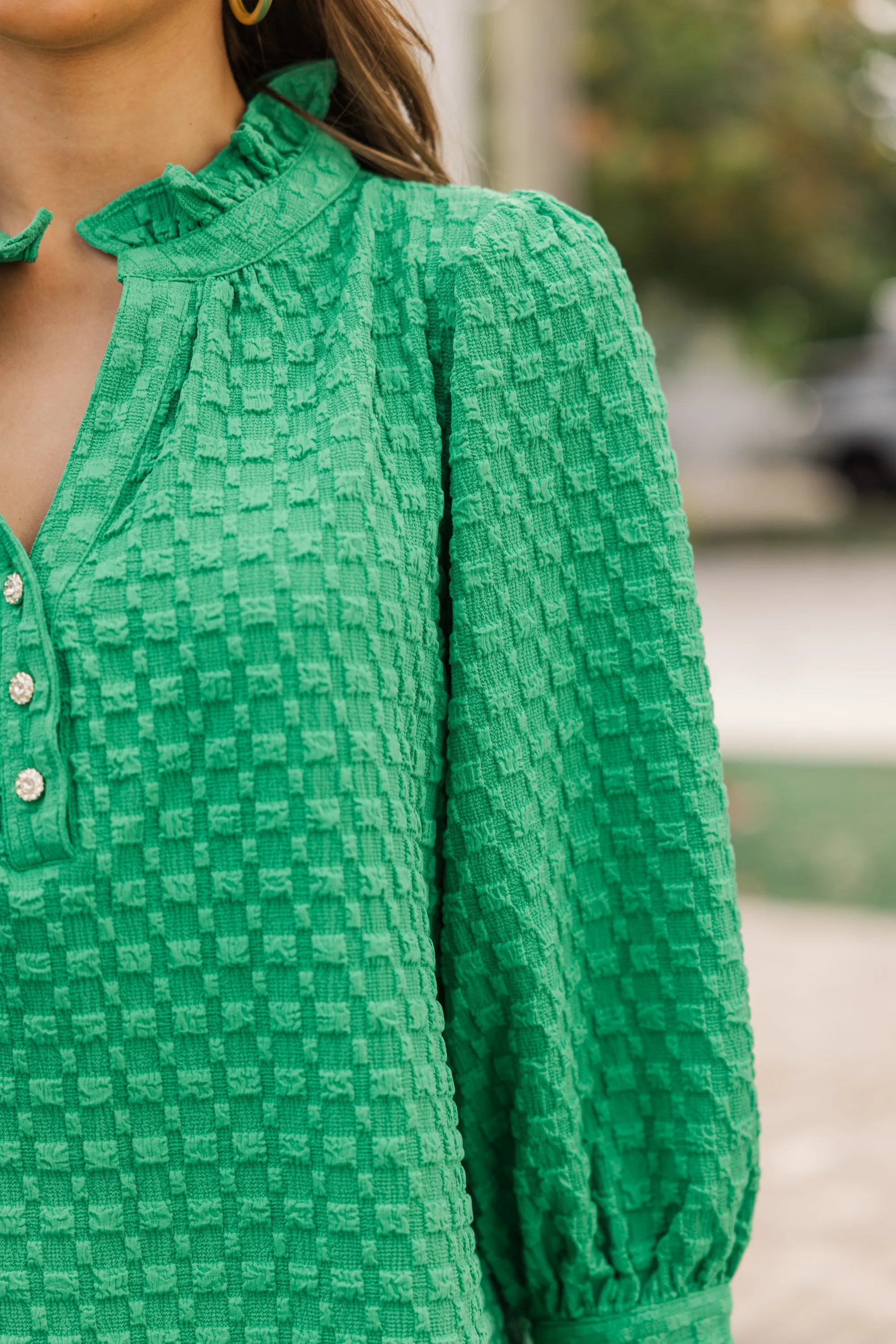 It's Up To You Green Textured Blouse
