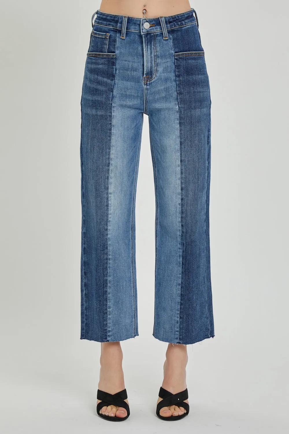 Ivanna Full Size Mid-Rise Waist Two-Tones Jeans with Pockets