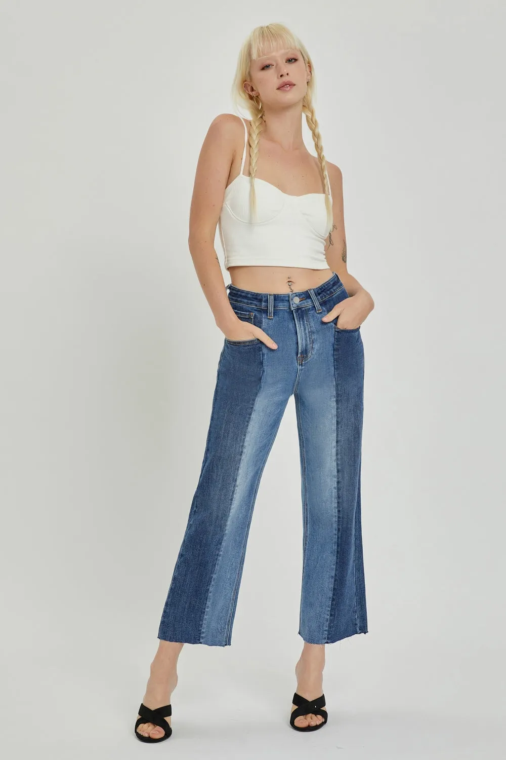 Ivanna Full Size Mid-Rise Waist Two-Tones Jeans with Pockets