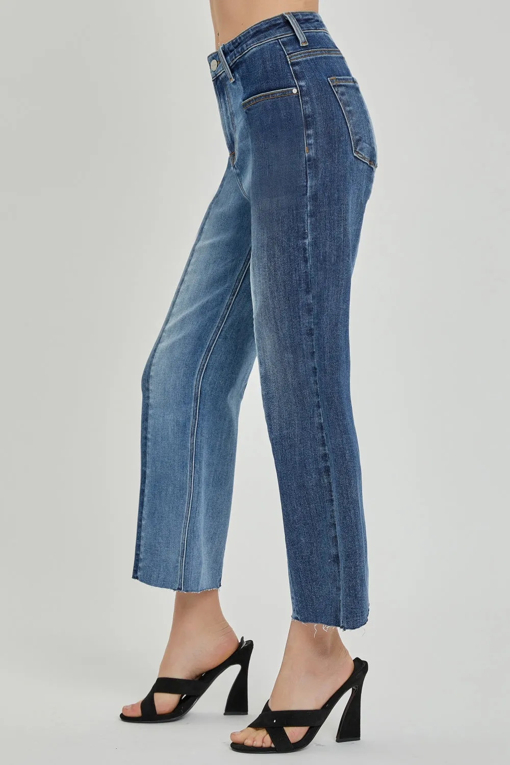 Ivanna Full Size Mid-Rise Waist Two-Tones Jeans with Pockets