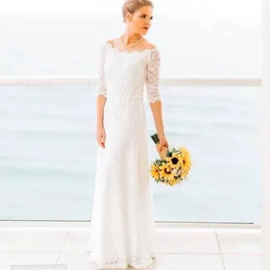 Ivory Off-The-Shoulder Floral Lace Dress #1119