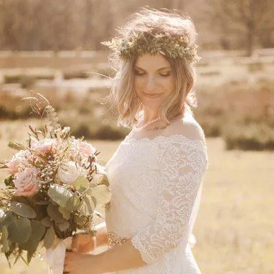 Ivory Off-The-Shoulder Floral Lace Dress #1119