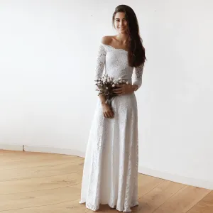 Ivory Off-The-Shoulder Floral Lace Dress #1119