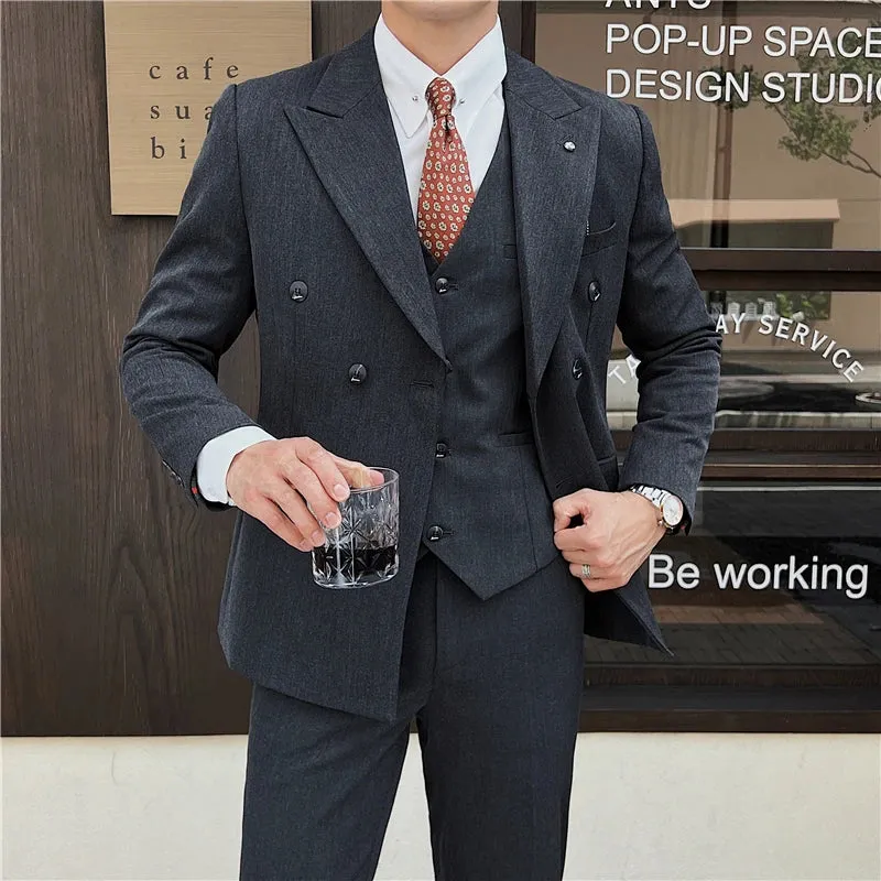 (Jacket Vest Pants) 7XL Design Men Suits Business Costume Homme Wedding Dress Groom Tuxedo Slim Fit Prom Double Breasted Blazers