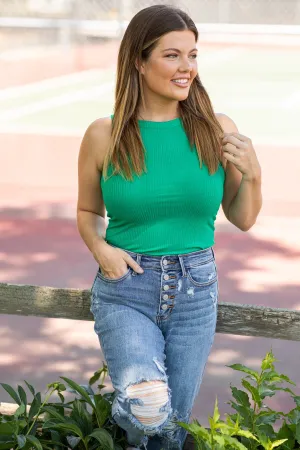 Jade Ribbed Fitted Tank