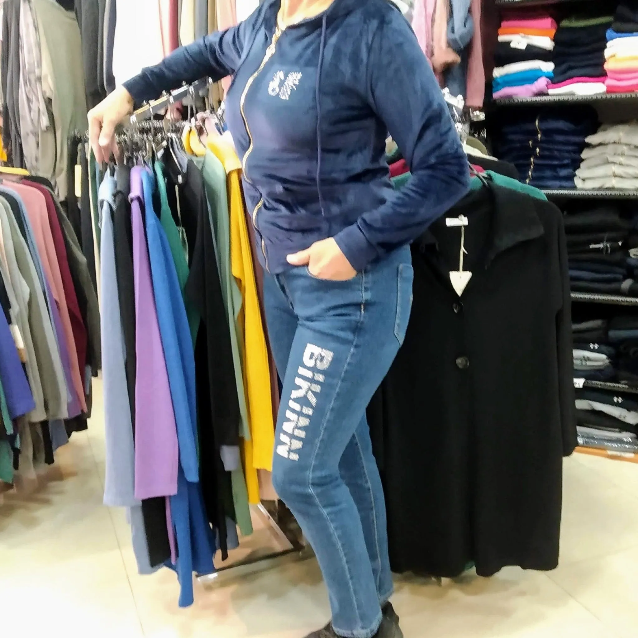Jeans Strech diamonds logo high waist